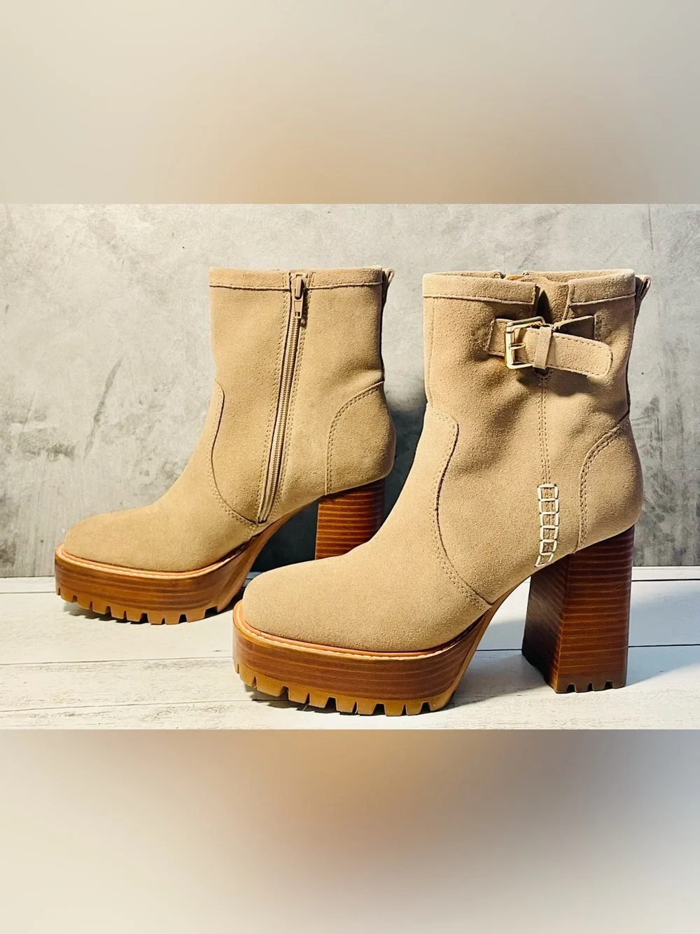 Steve Madden Summit Tan Suede Platform Ankle Boots